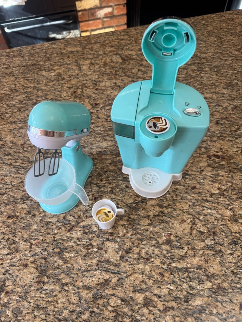 Toy Coffee Maker and Mixer Set in Aqua